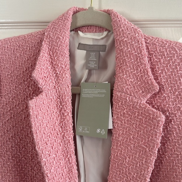 SOLD OUT H&M PINK TWEED BARBIE BLAZER GOLD BUTTONS SIZE XS NWT - Picture 4 of 10